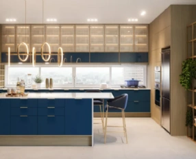 Cozinha colorida Italínea, utilizando Laca Acetinada Azul da paleta Infinity Colors